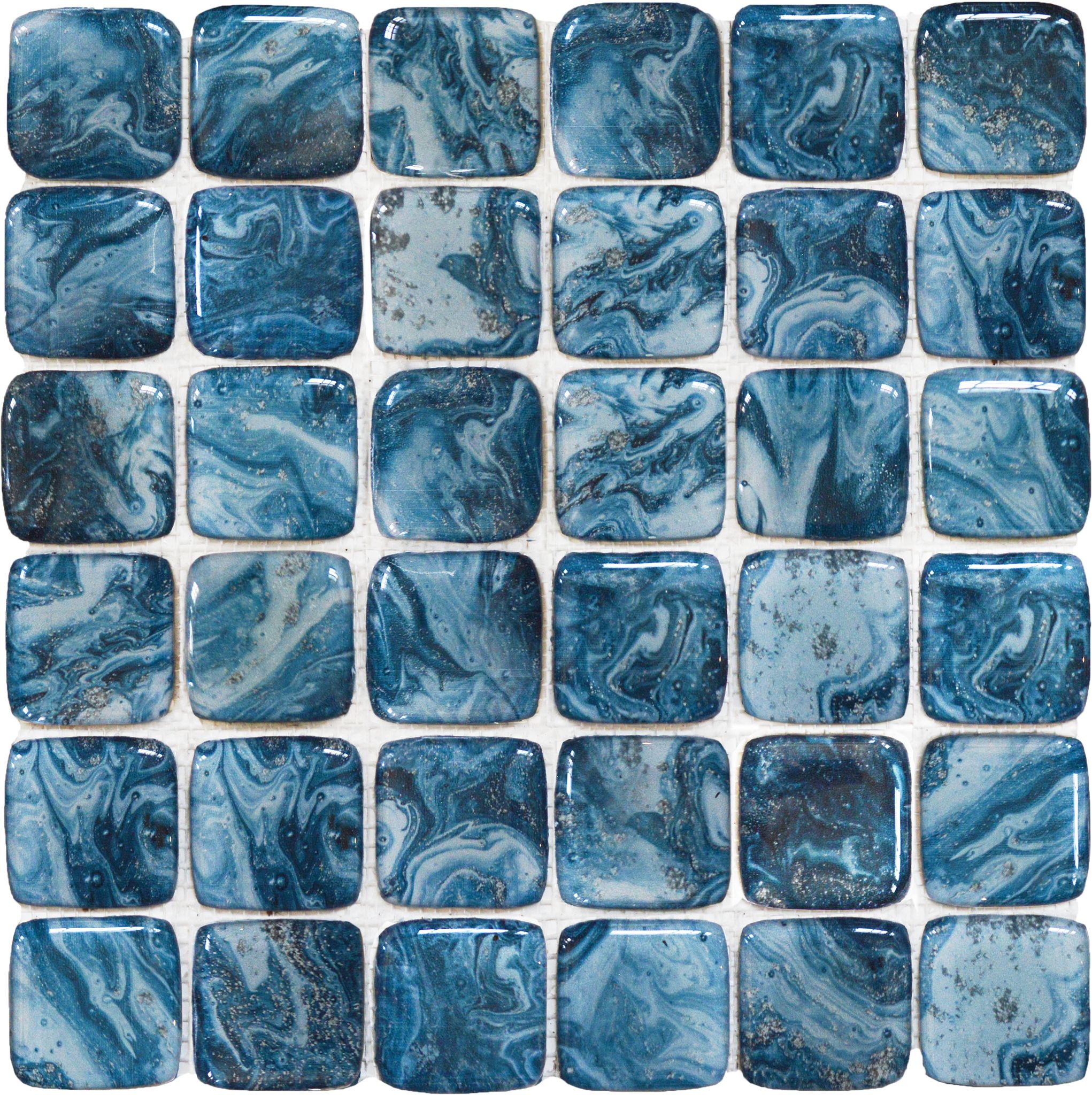 Glass Square Blue Marble Pattern Mix Mosaic | Ren-Tile (Reinassance)