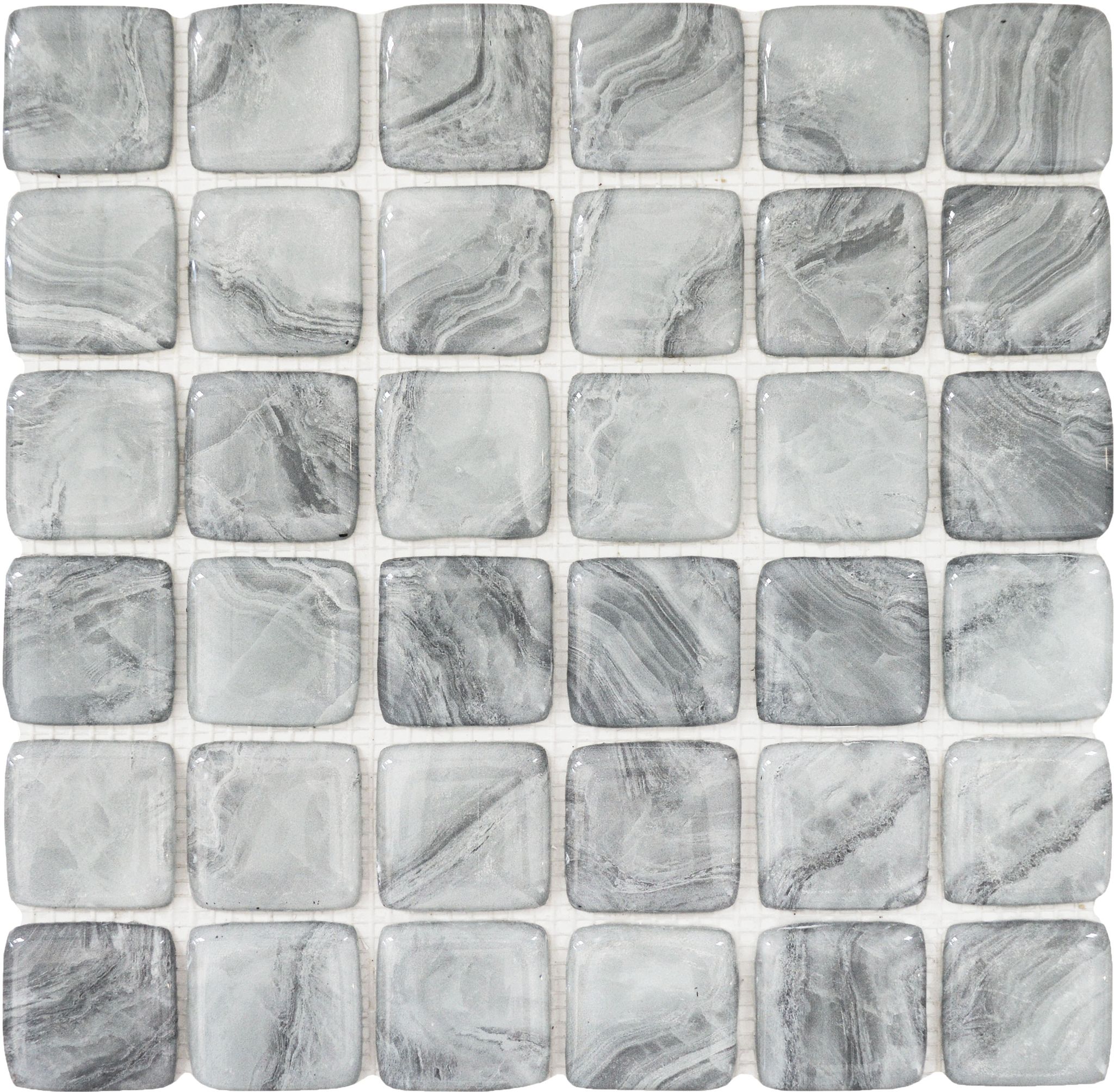 Glass Square Light Grey Marble Pattern Mix Mosaic | Ren-Tile (Reinassance)