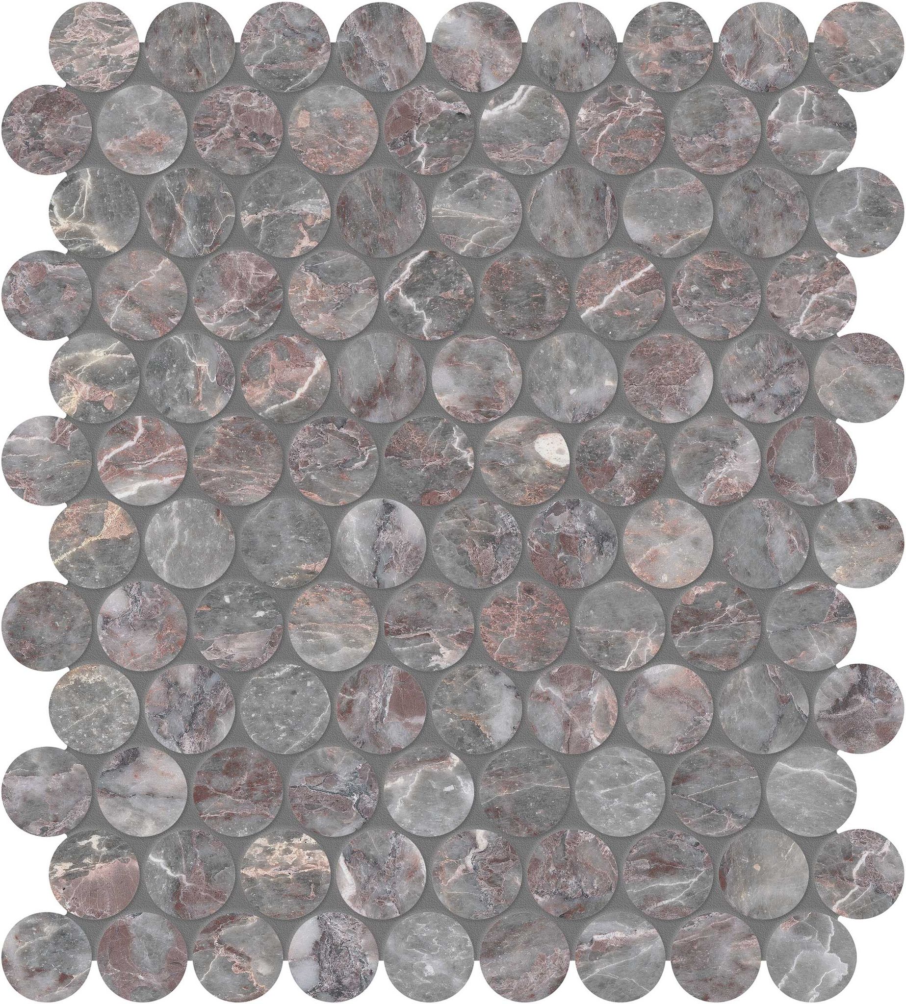 Sereno Burgundy 1.25 Penny Round Mosaic | Ren-Tile (Reinassance)