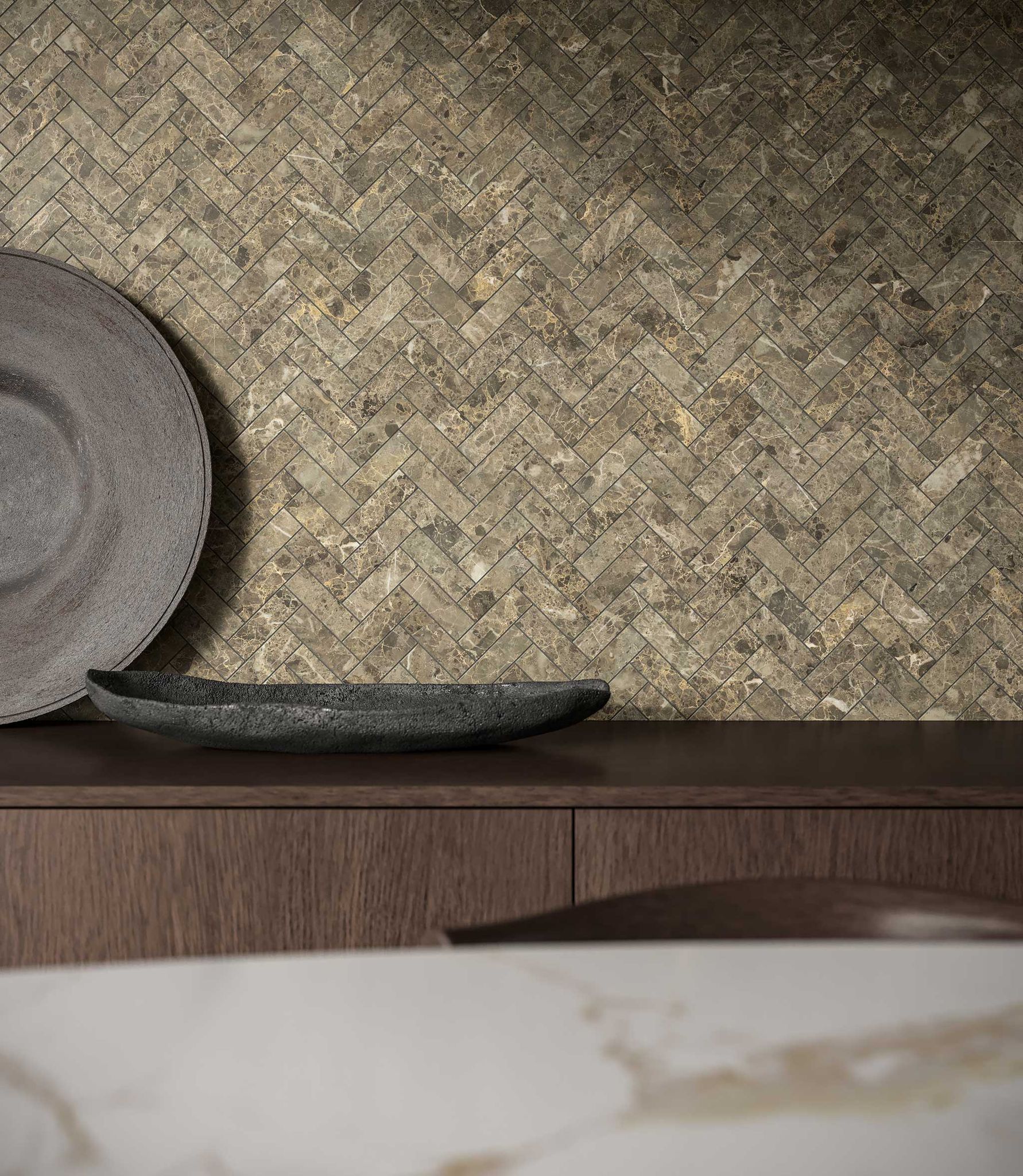 Velutto Ash 1.25x4 Herringbone Mosaic | Ren-Tile (Reinassance)